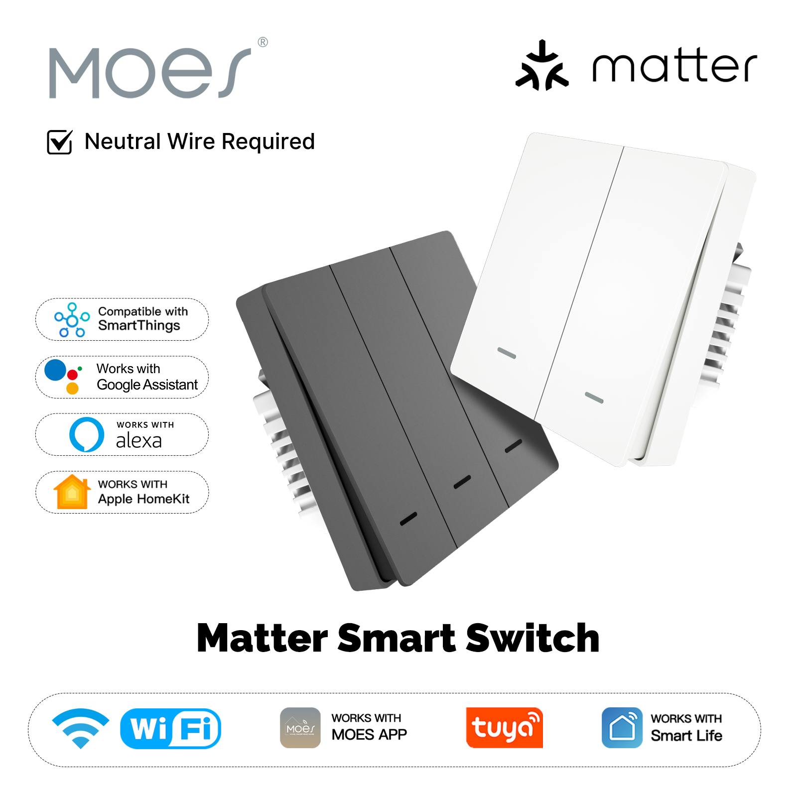 Smart Light Switch Wifi - MOES Matter Tuya WiFi مفتاح الضوء